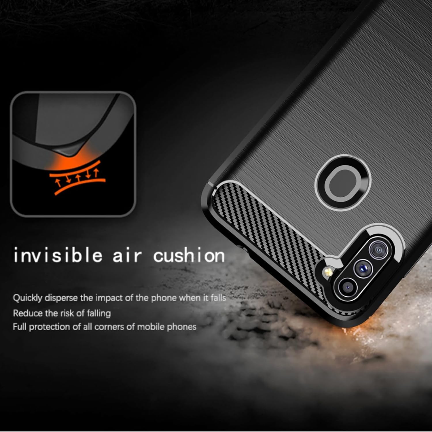 For Samsung Galaxy A11 Shock-Absorption Soft Carbon Fiber Protective - Black - Image 5