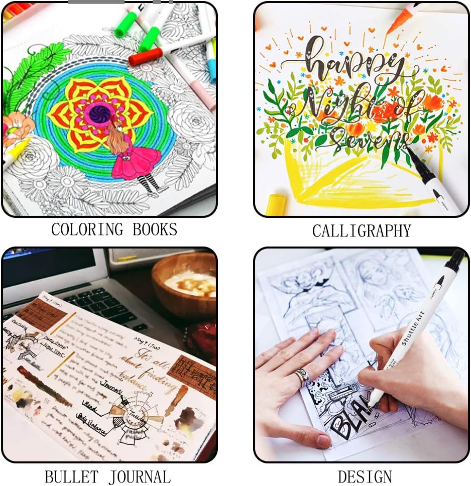 120 Colors Dual Tip Brush Art Marker Pens with 1 Coloring Book, Fine and Brush - Image 4