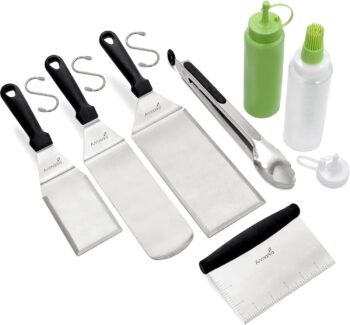 Metal Spatula and Scraper Set - Griddle Accessories kit - Grill Tongs Spatula
