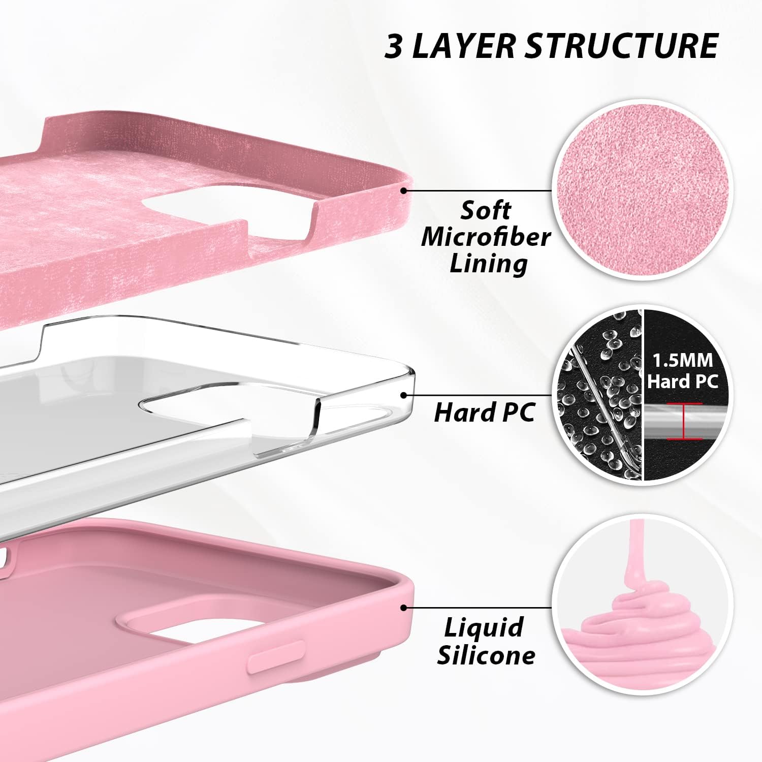 Case for iPhone 14 Real Liquid Silicone Anti-Scratch Gel, Shockproof - Pink - Image 4