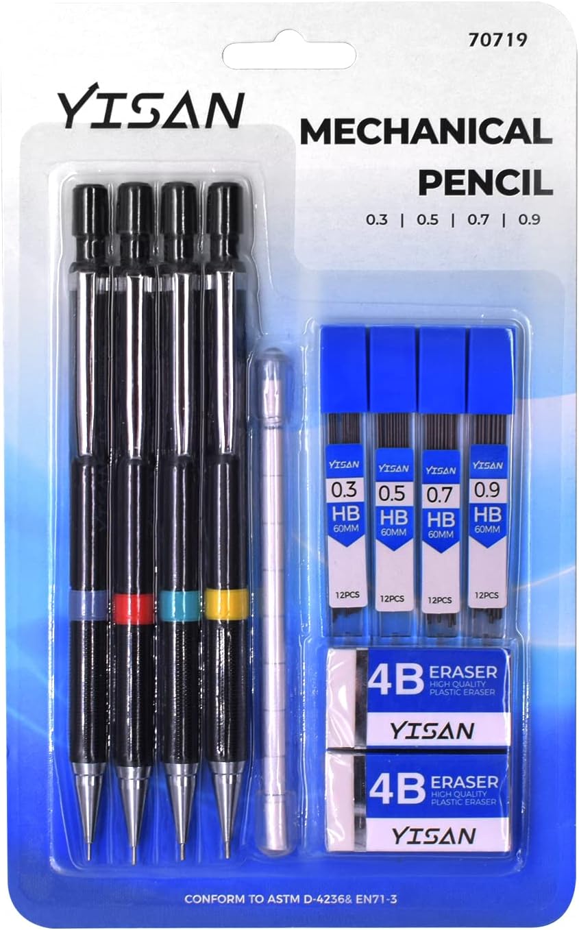 Mechanical Pencil Set 0.3 & 0.5 & 0.7 & 0.9mm,Automatic Pencil 4 PCS - Image 7