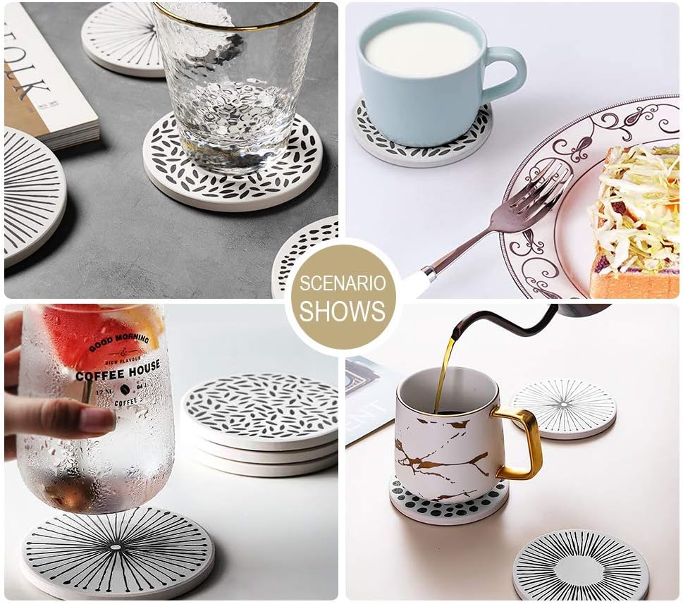 Drink Coasters with Holder, Stone Absorbent Coaster with Cork Backing Set of 6 - Image 7