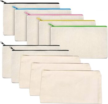 10 Pack Canvas Pencil Case Makeup Bags Zipper Handy Pouches Cosmetic Storage Bag