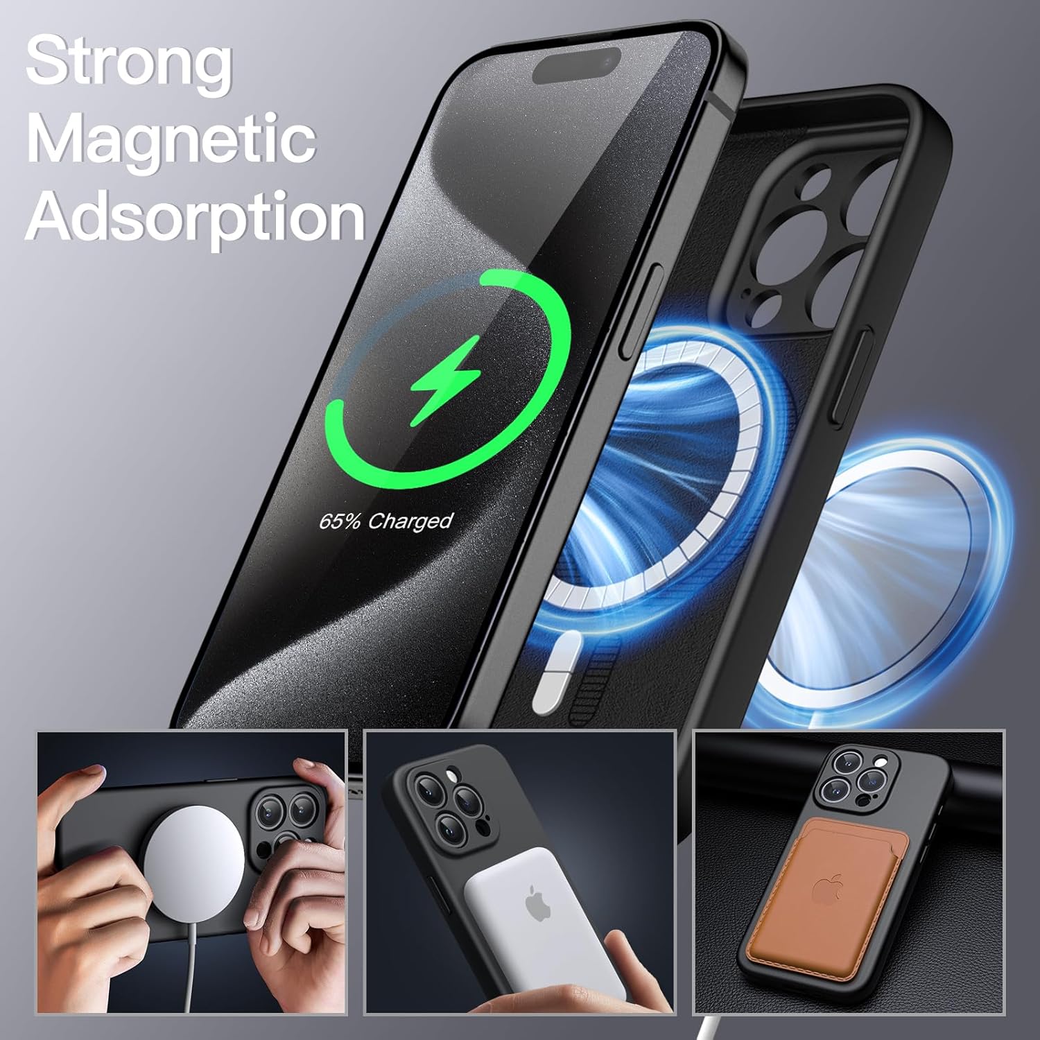 Magnetic Silicone Case for iPhone 15 Pro 6.1", Compatible with MagSafe (Black) - Image 3
