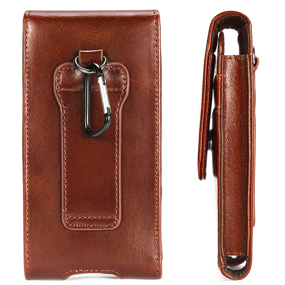 Genuine Leather Cell Phone Holster w/Magnetic Cover Belt Clip Pouch - Image 6