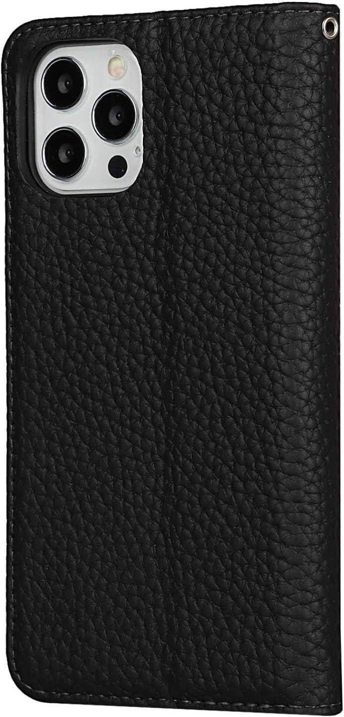 Premium Cow Leather Flip Magnetic Cover for iPhone 12 Pro Max (6.7 Inch) - Black - Image 6