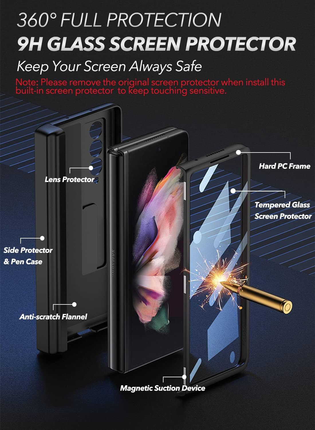 Samsung Galaxy Z Fold 5 with Kickstand + S Pen Holder/ Hinge Protection Case - Image 6