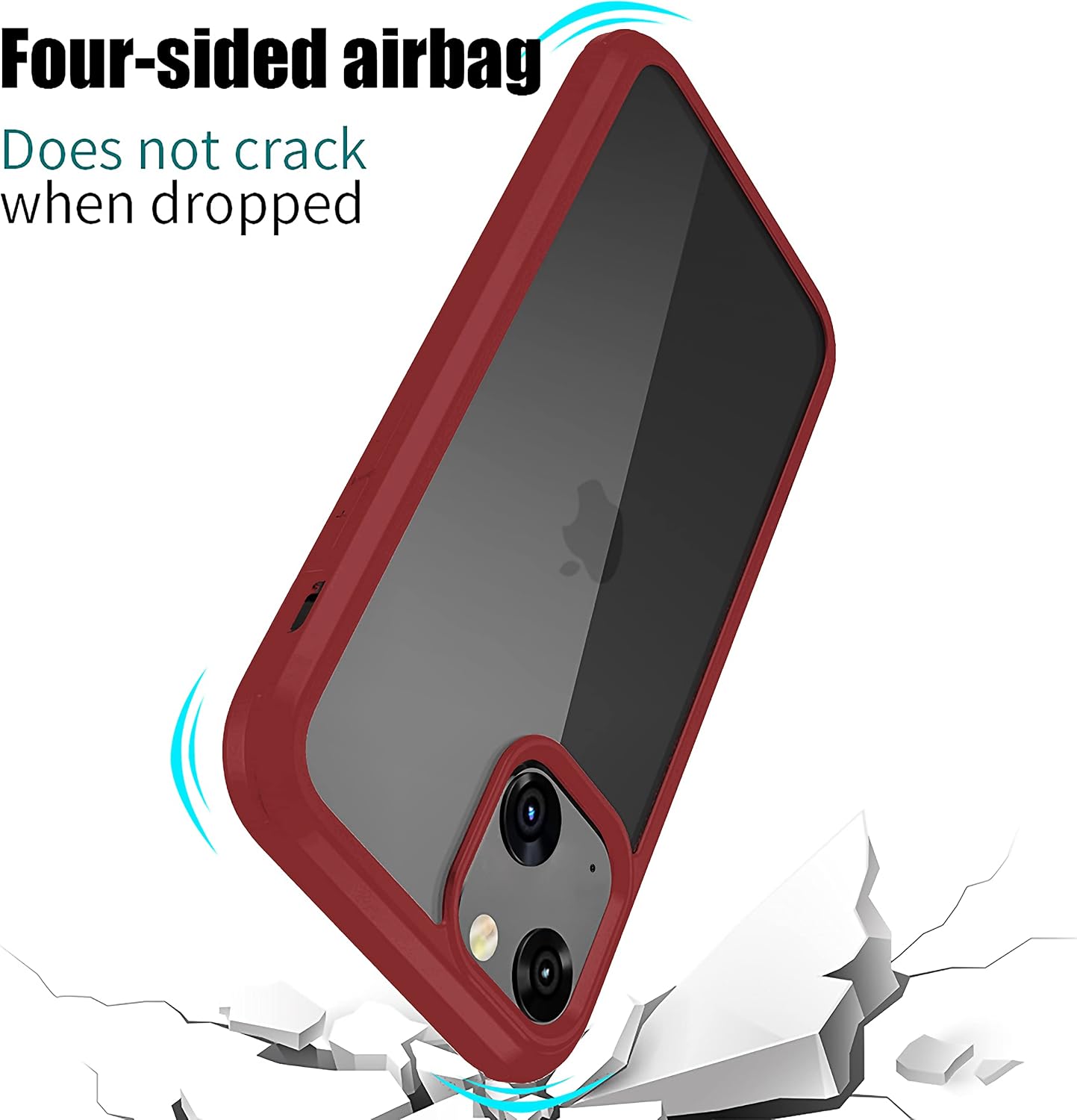 Dual Layer Rugged Protective Clear Case with Built-in Screen for iPhone 13 - Red - Image 3