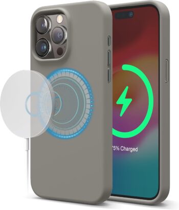 Magnetic Silicone Case for iPhone 15 Pro Max, with MagSafe (Medium Grey)