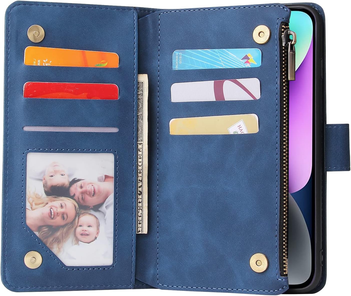For iPhone 14 6.1 inch Tempered Glass Screen Protector and Leather Flip Wallet - Image 8