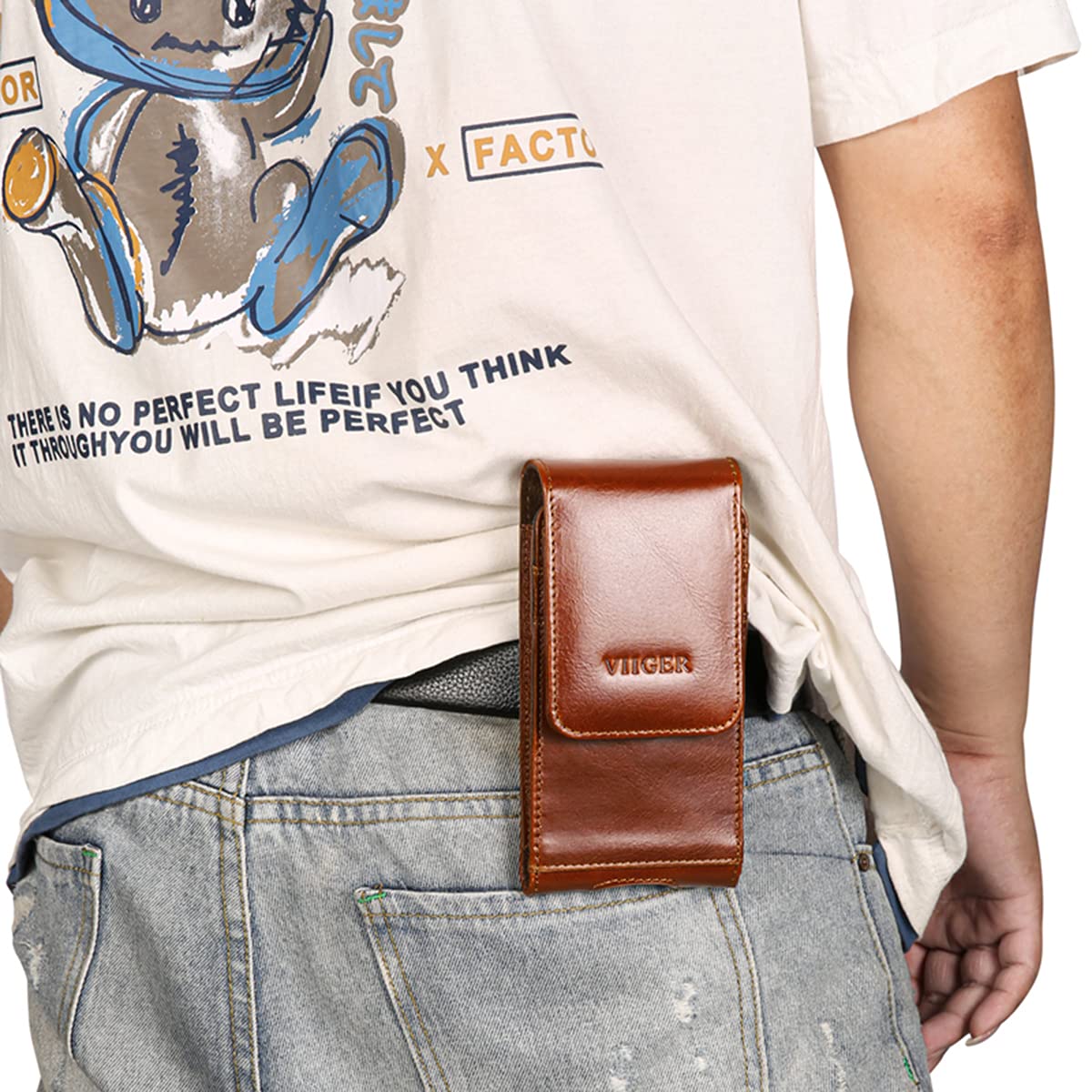 Genuine Leather Cell Phone Holster w/Magnetic Cover Belt Clip Pouch - Image 2