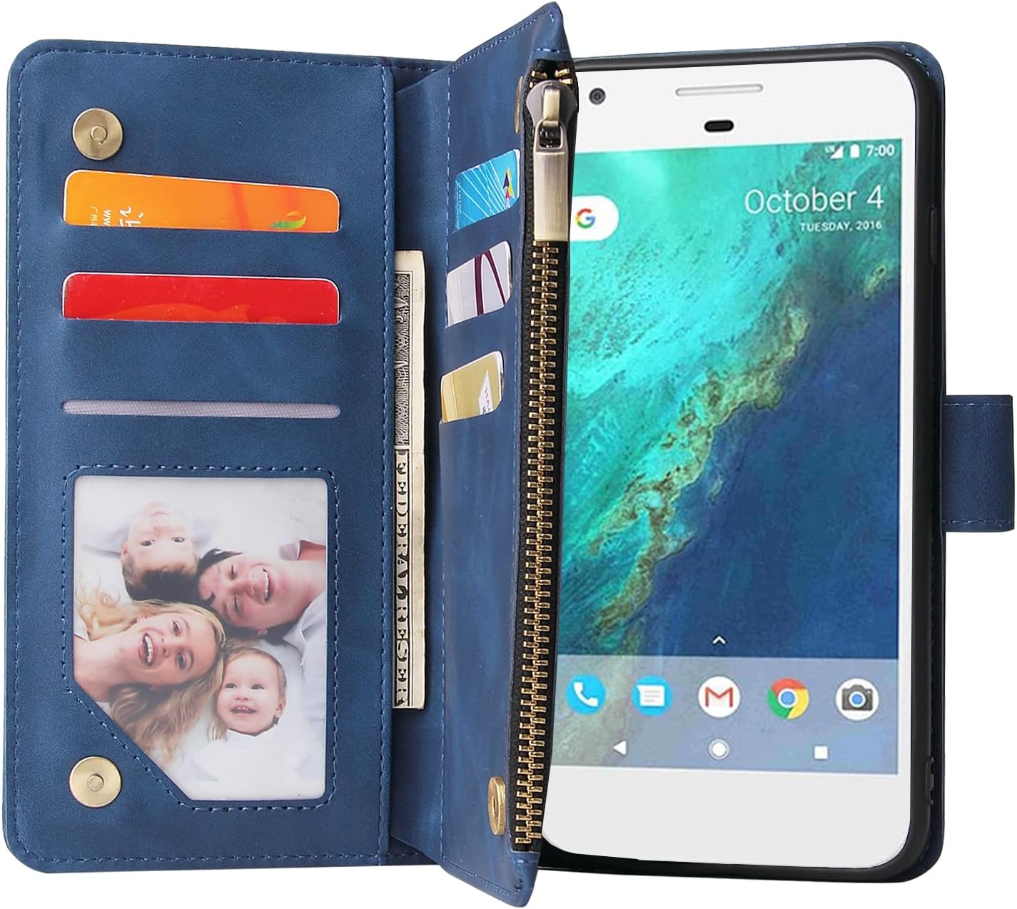 Google Pixel XL Leather Wallet Case w Tempered Glass Screen Protector - Image 3