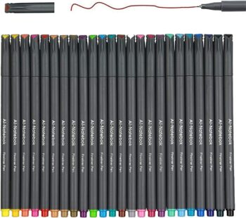 Fineliner Color Pens Set, 0.38mm Fine Tip Pens, Porous Fine Point, 24 Pack