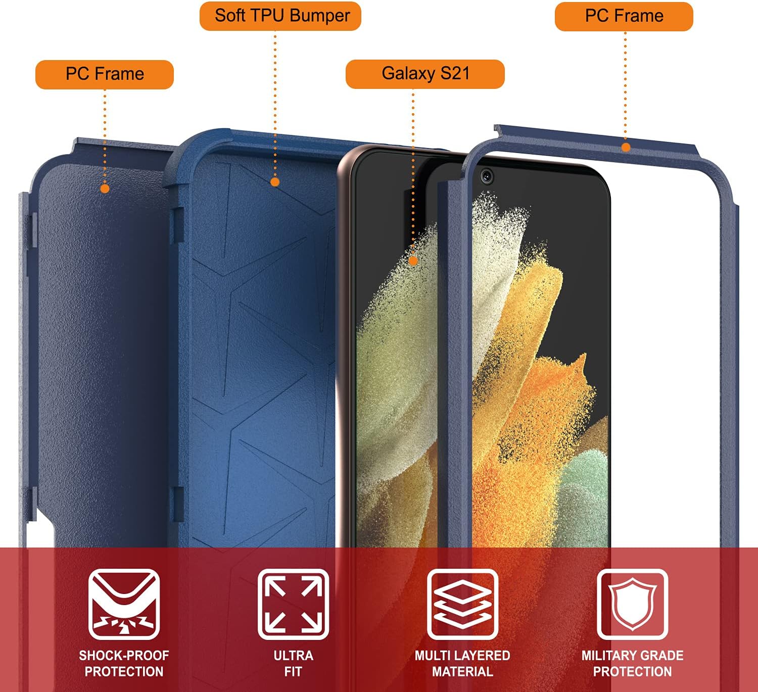 Galaxy S21 Belt Clip Holster 4-1 Rugged & Protective Multilayer Phone Case - Image 3