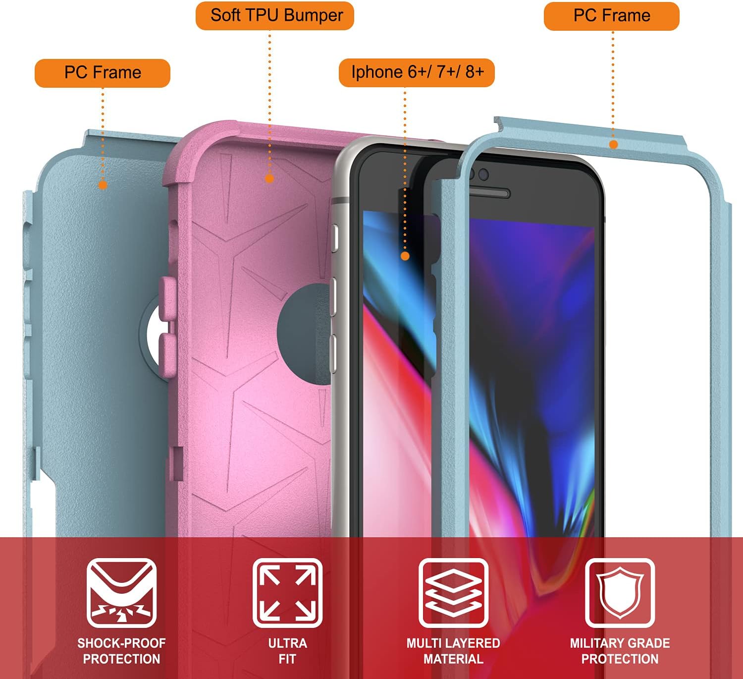 iPhone 7+ Plus Belt Clip Holster 4-1 Rugged & Protective Multilayer Phone Case - Image 3