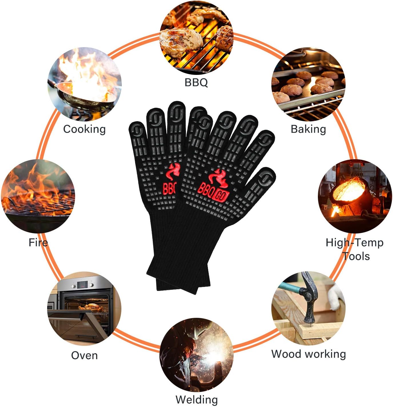 BBQ Grill Gloves 1472℉ 800℃ Extreme Heat Resistant Gloves Non-Slip Silicone - Image 4