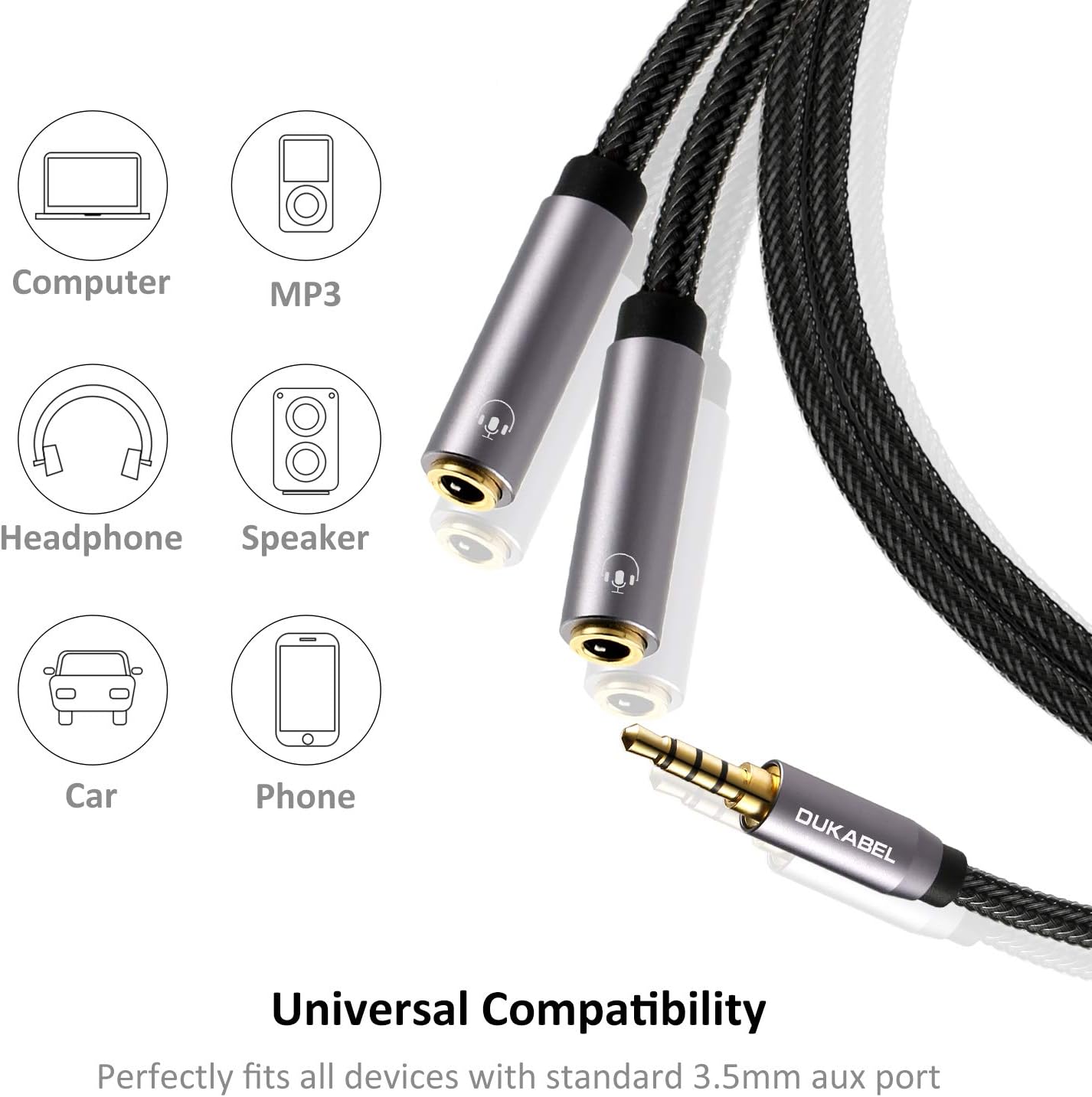 Headphone Splitter,Strong Braided&Gold-Plated3.5mm Stereo Audio Y Splitter Cable - Image 4