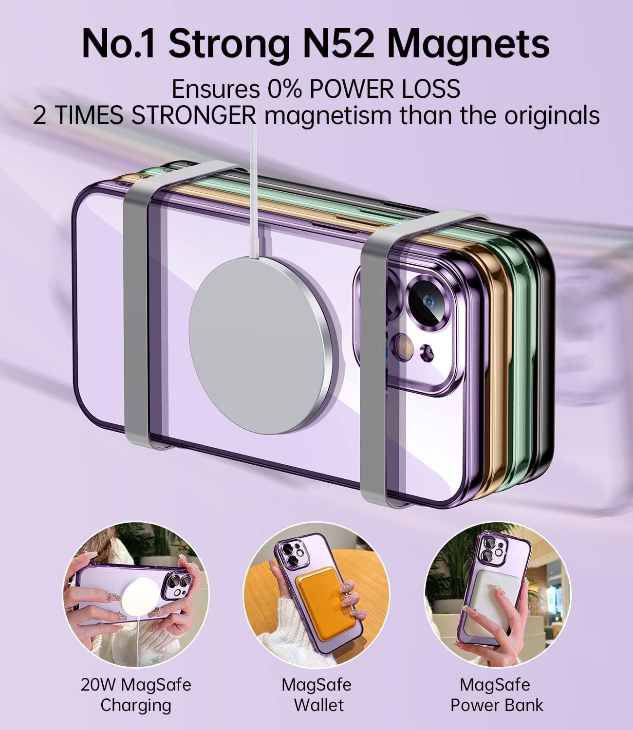 For iPhone 12 Clear Magnetic Case with Camera Protector - Purple - Image 4