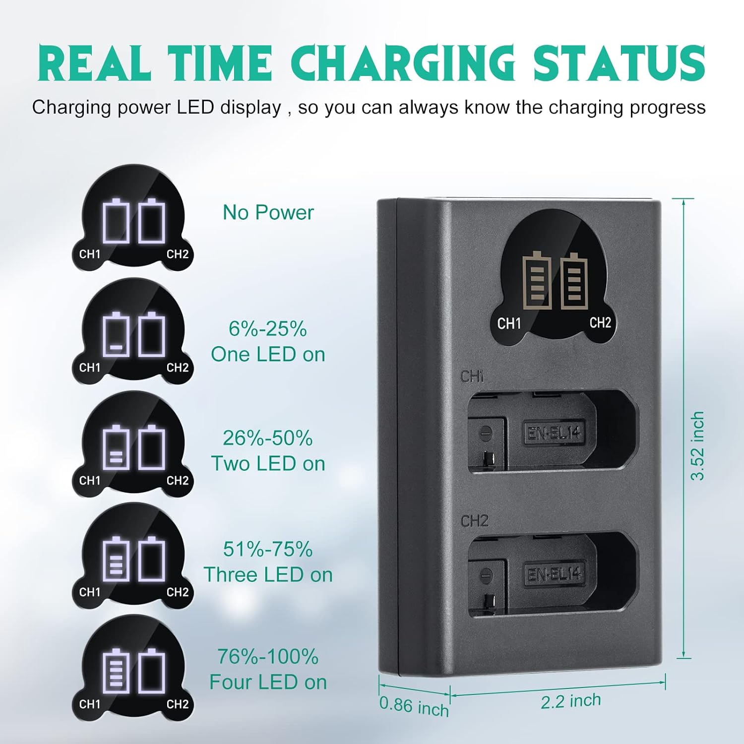 Battery Charger, Double Slot EN-EL14 Charger for Nikon MH-24 P7000 - Image 3