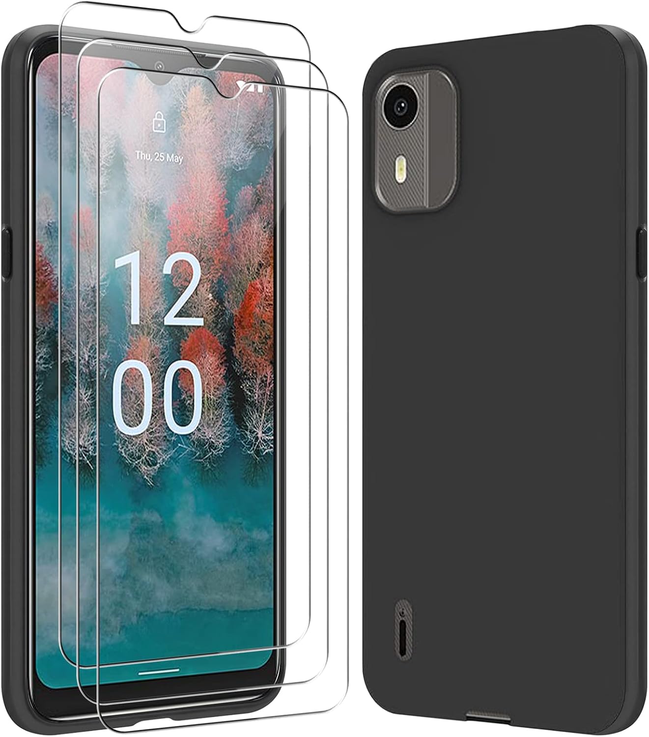 Nokia C12 Ultra Thin Shockproof Soft TPU Protective Case + 3 x Screen Protector