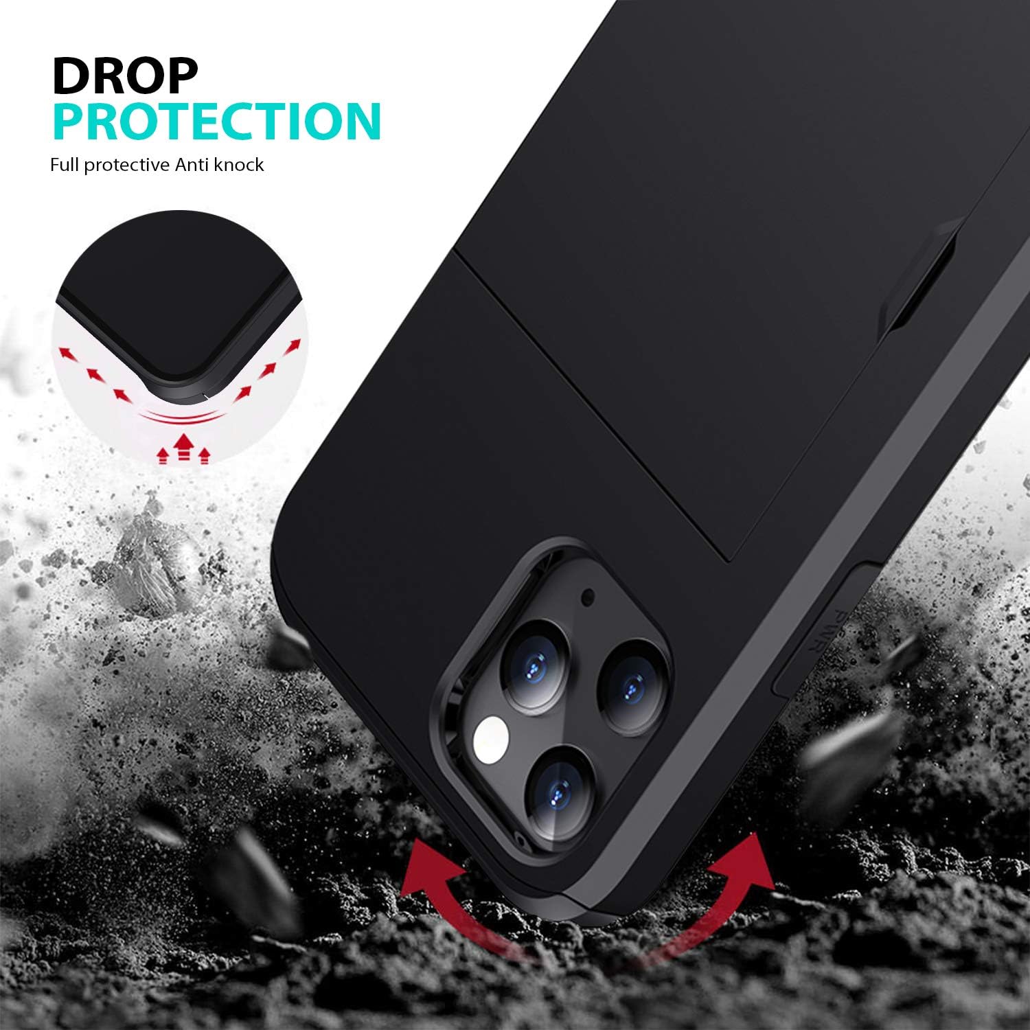For iPhone 12 Mini (2020) Card Holder Protective Shockproof Hard Back - Black - Image 4