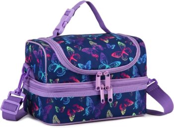 Lunch Box Bag Kids, Insulated Two Compartments Cooler Bags Girls Shoulder Strap