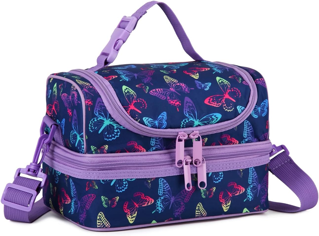 Lunch Box Bag Kids, Insulated Two Compartments Cooler Bags Girls Shoulder Strap
