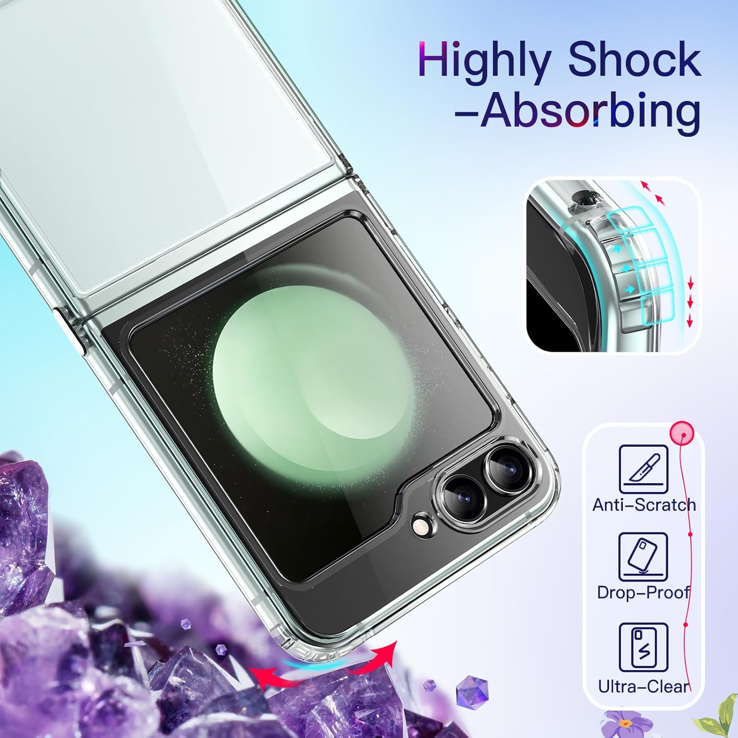 Samsung Galaxy Z Flip 5 2023, Transparent Protective Shockproof Case (Clear) - Image 5