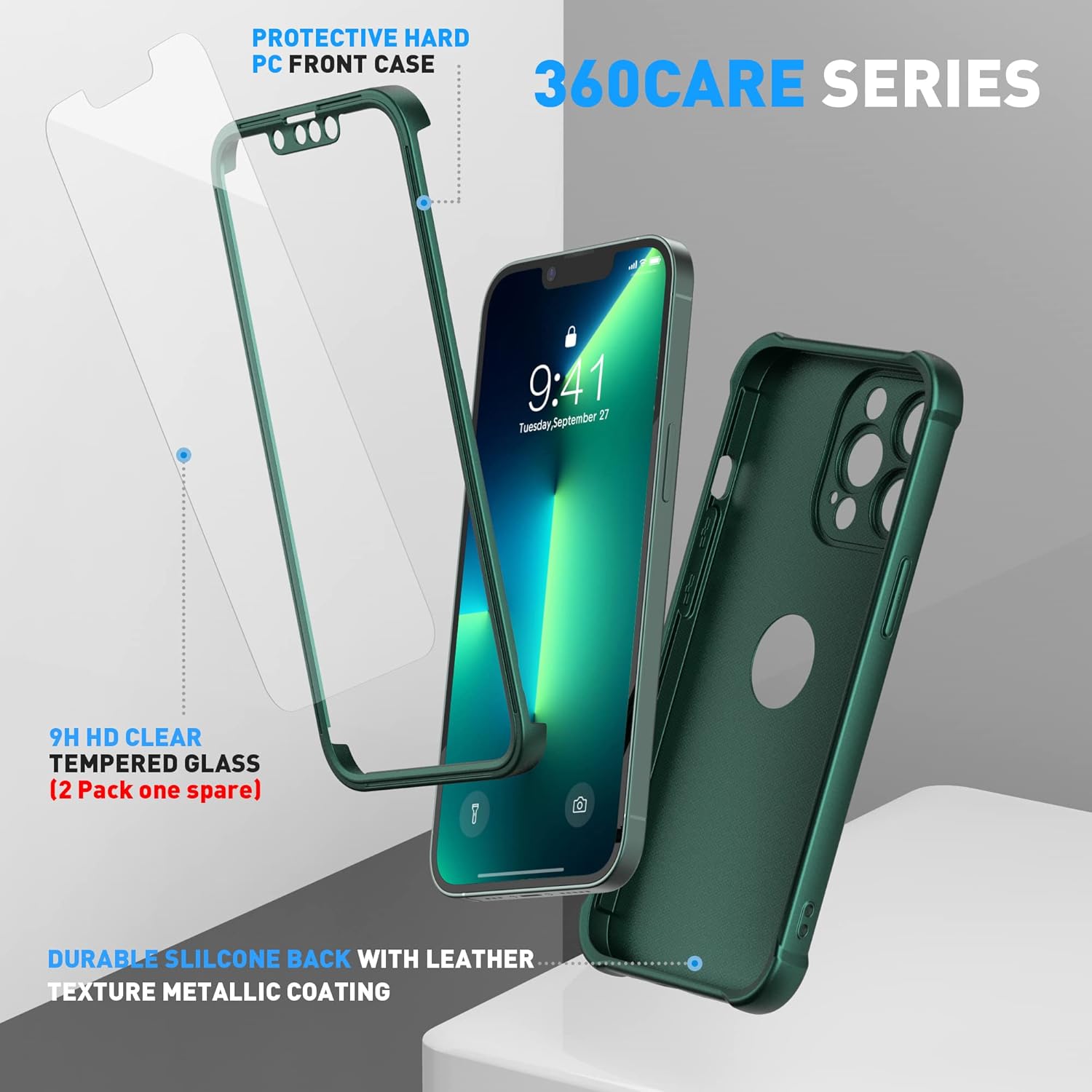 For iPhone 13 Pro Case Hard PC Full Body Protective Case - Green - Image 6