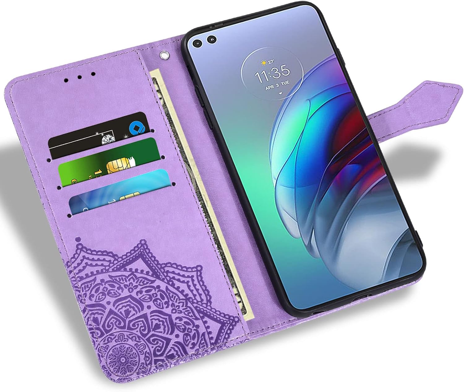 For Motorola Moto G100 5G Tempered Glass Screen Protector Flip Wallet Case - Image 2