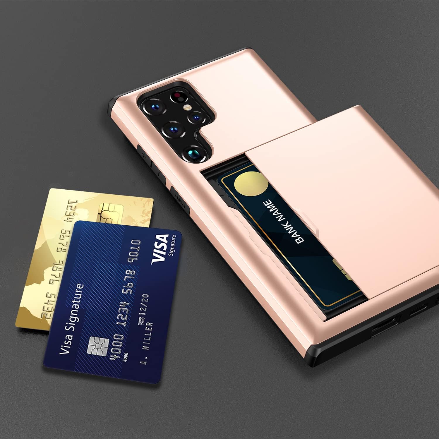 Galaxy S22 Ultra 5G Slide Card Holder Protective Shockproof Case - Rose Gold - Image 7
