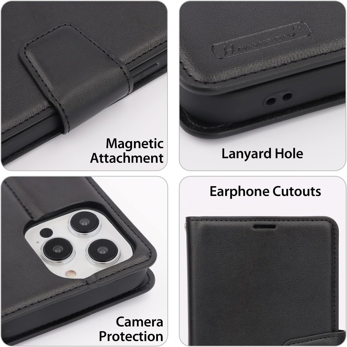 iPhone 14 Pro, Leather Wallet Card Case for Apple - Black - Image 5
