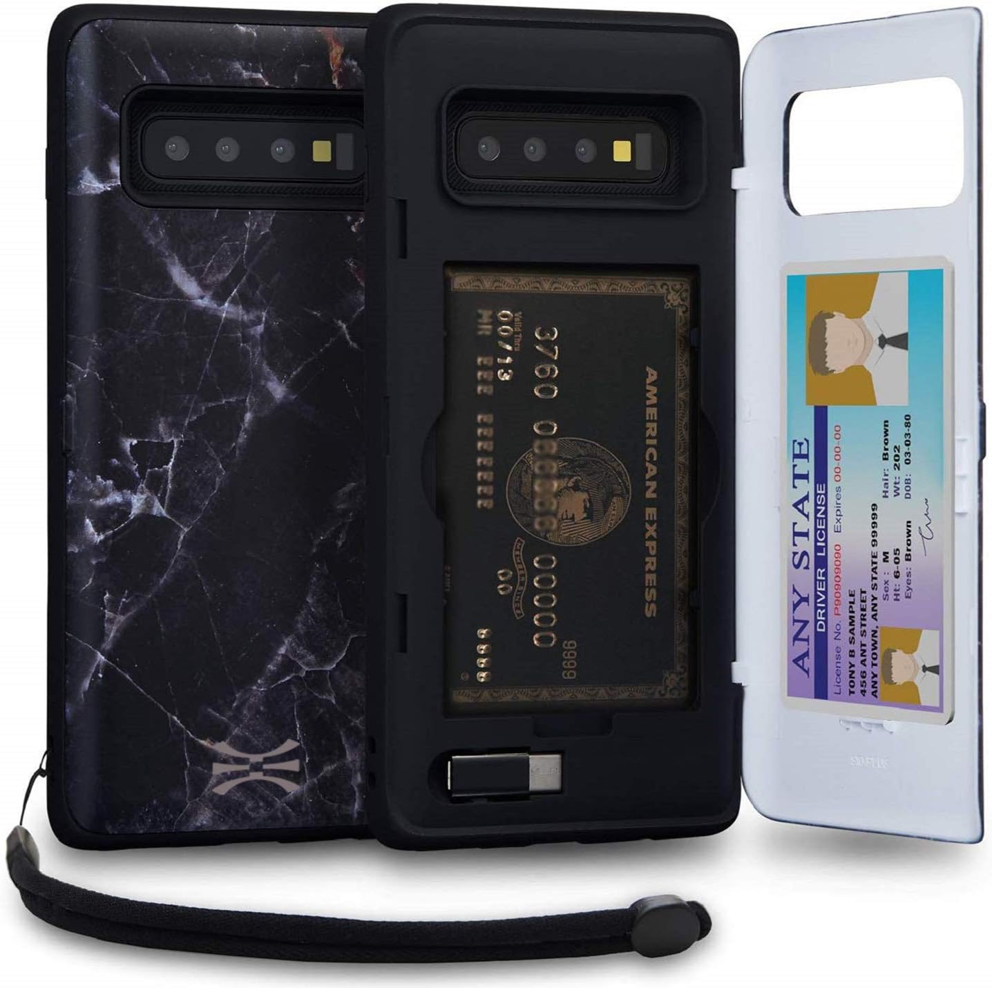 Galaxy S10 Plus, Slim Protective Case with Hidden Credit Card Wallet - Black