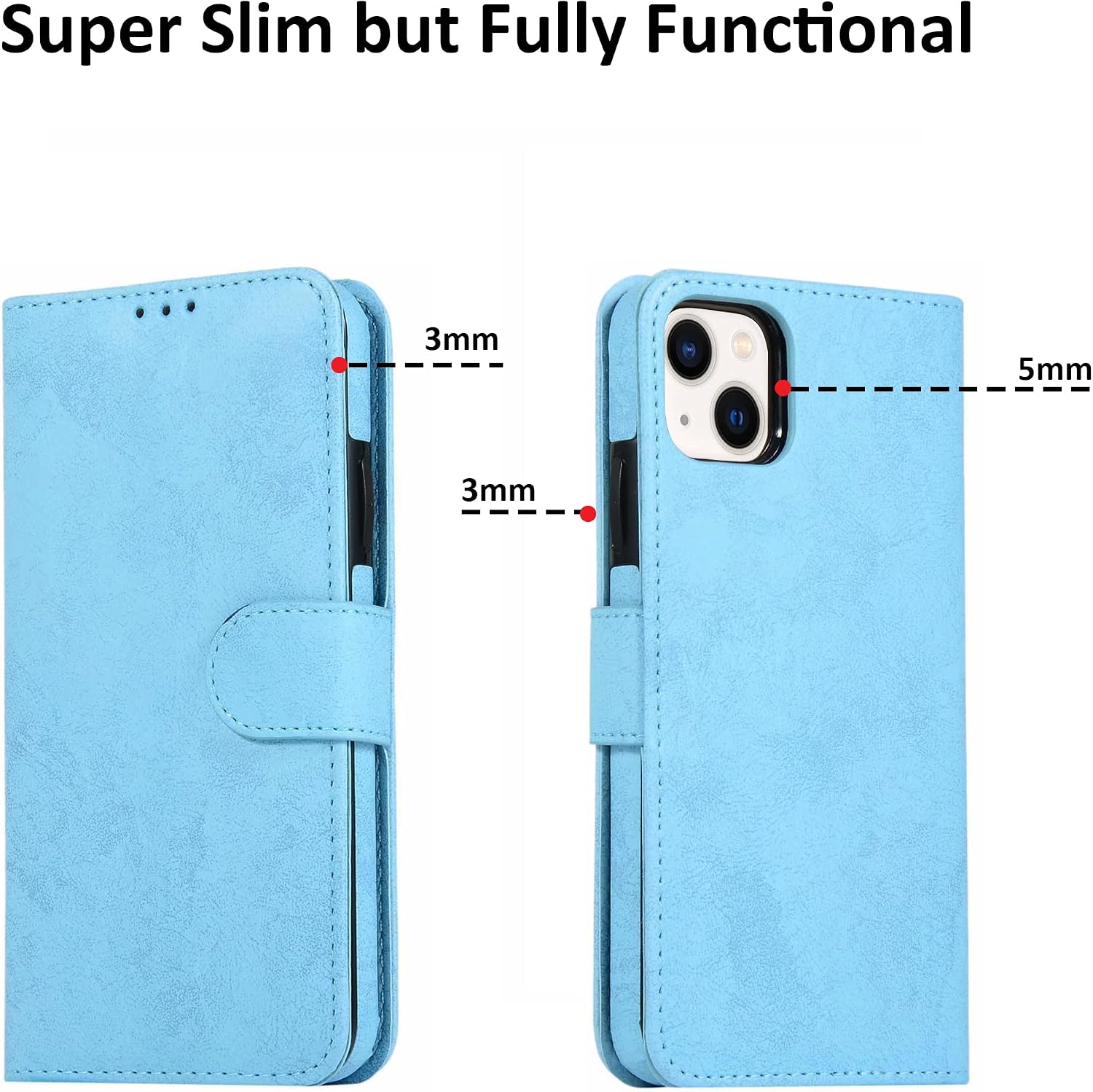 Magnetic Detachable Wallet Case with Card Slot Folio Case - Light Blue - Image 6