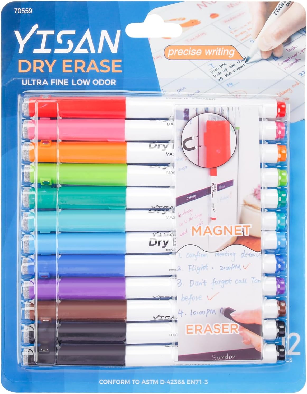 Magnetic Dry Erase Markers, 0.7mm Extra Fine, 12 Colours Low Odour - Image 6