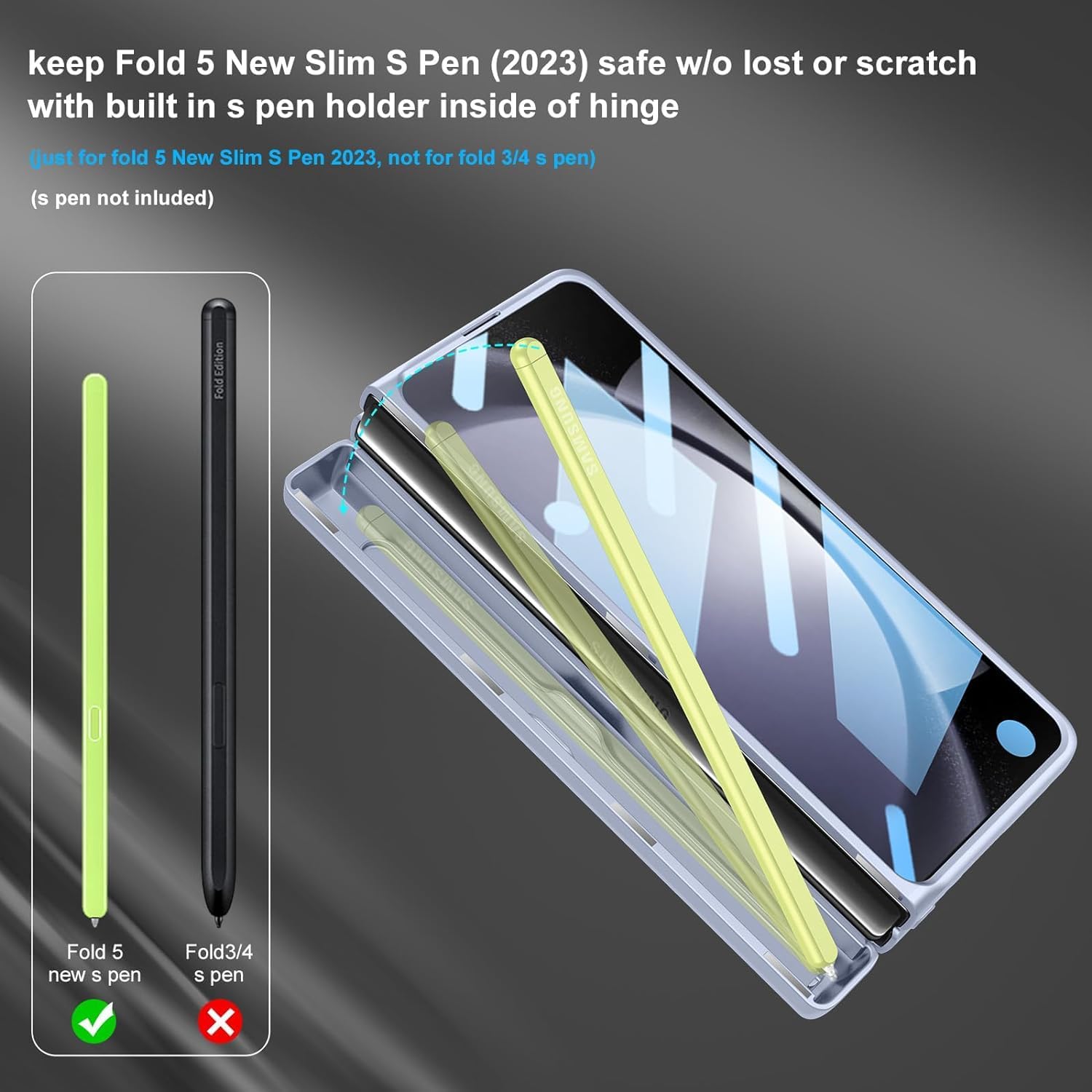 Samsung Galaxy Z Fold 5 with Kickstand + S Pen Holder/ Hinge Protection Case - Image 2