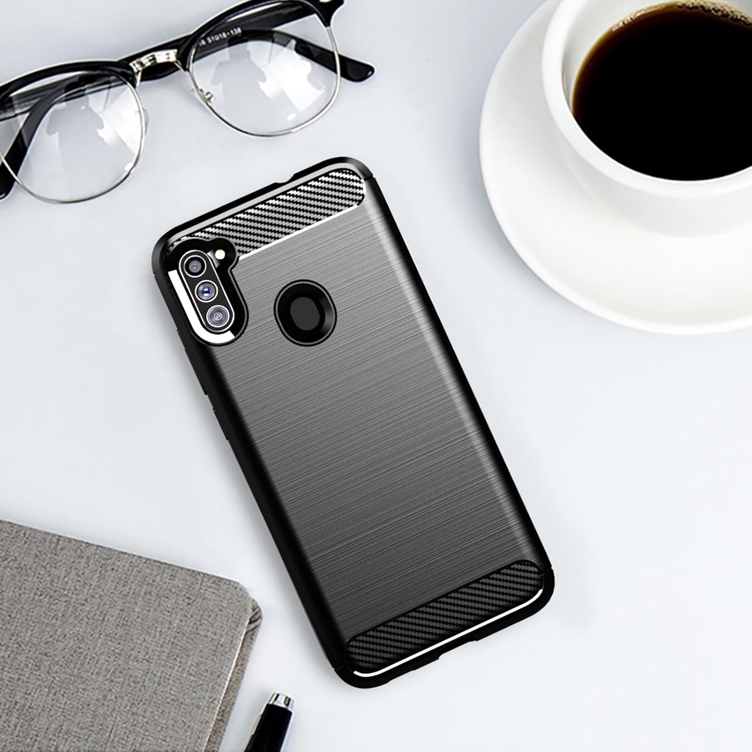 For Samsung Galaxy A11 Shock-Absorption Soft Carbon Fiber Protective - Black - Image 6