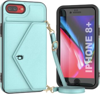 For iPhone 8 Plus Stylish PU Leather Crossbody, Kickstand Wallet Case