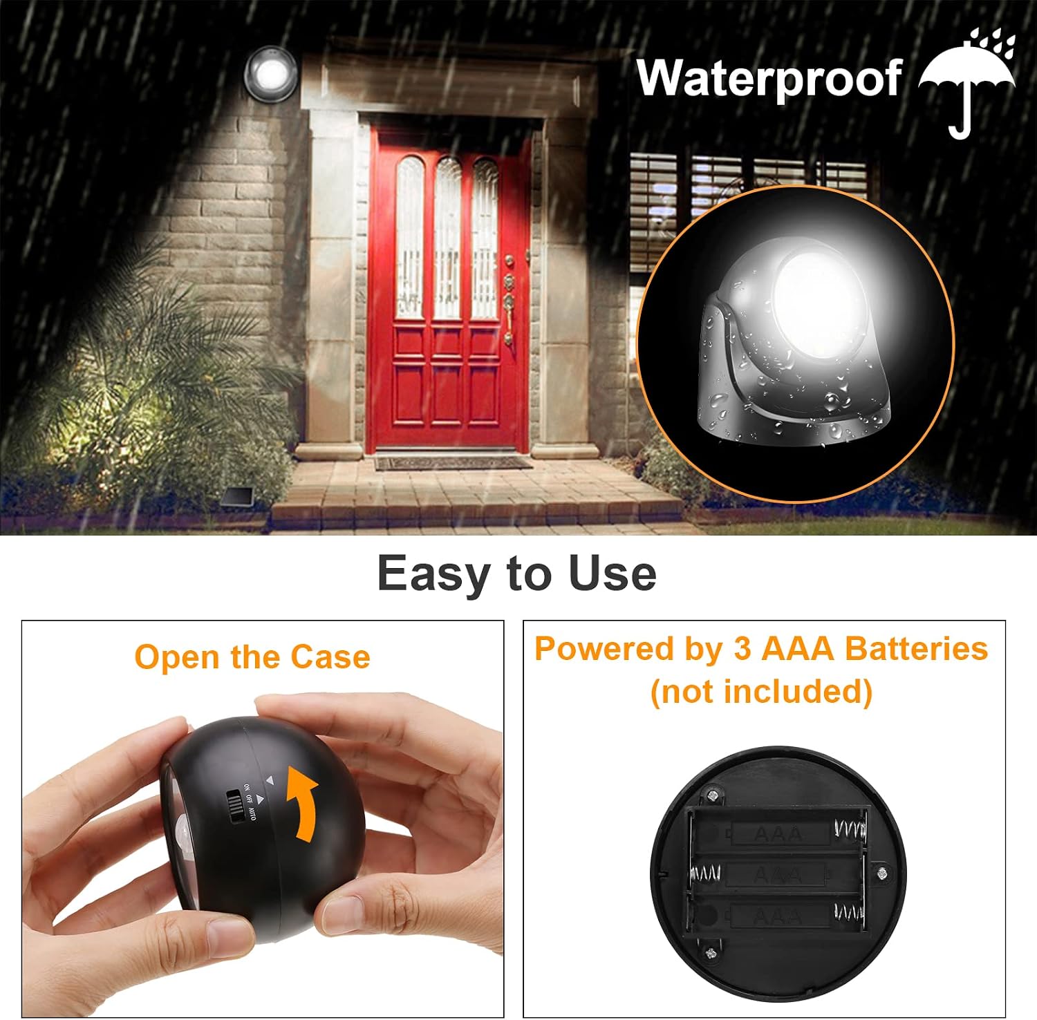 6000K Waterproof Wireless Battery Powered LED Wall Light Fixture with M - Image 2