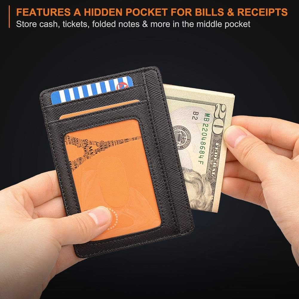 Slim Wallet RFID Front Pocket Wallet Minimalist Secure Thin Card Holder (Black) - Image 5