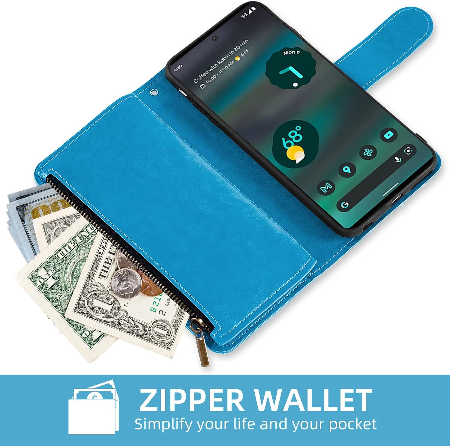 For Google Pixel 6A 5G 2022 Tempered Glass Screen Protector Leather Flip Wallet - Image 4
