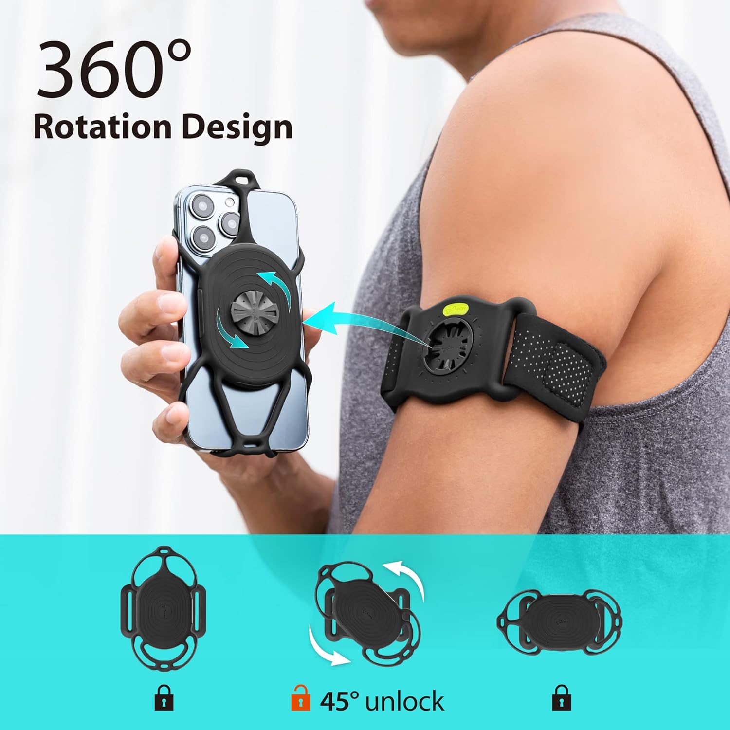 Running Phone Holder 360° Rotatable 2nd Gen. Running Armband Set - Image 2