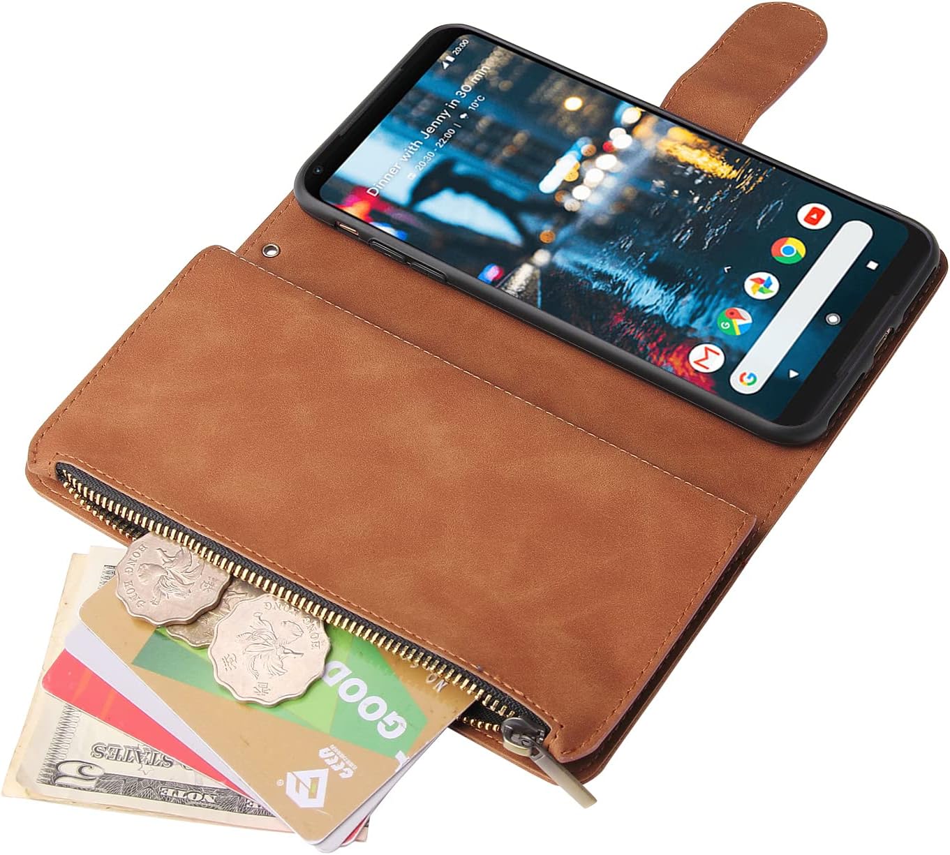 Google Pixel 2XL Tempered Glass Screen Protector and Leather Flip Wallet Case - Image 5
