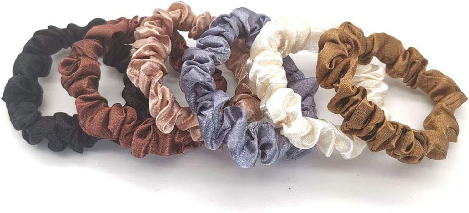 Silk Hair Scrunchies Soft & Comfortable Small Silk Scrunchy Hair Ties-6 Pcs - Image 2