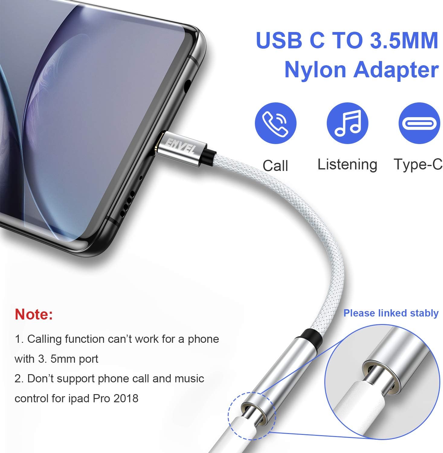 USB C to 3.5 mm Headphone Jack Adapter, Type C to 3.5mm DAC Chip Cable -Silver - Image 3
