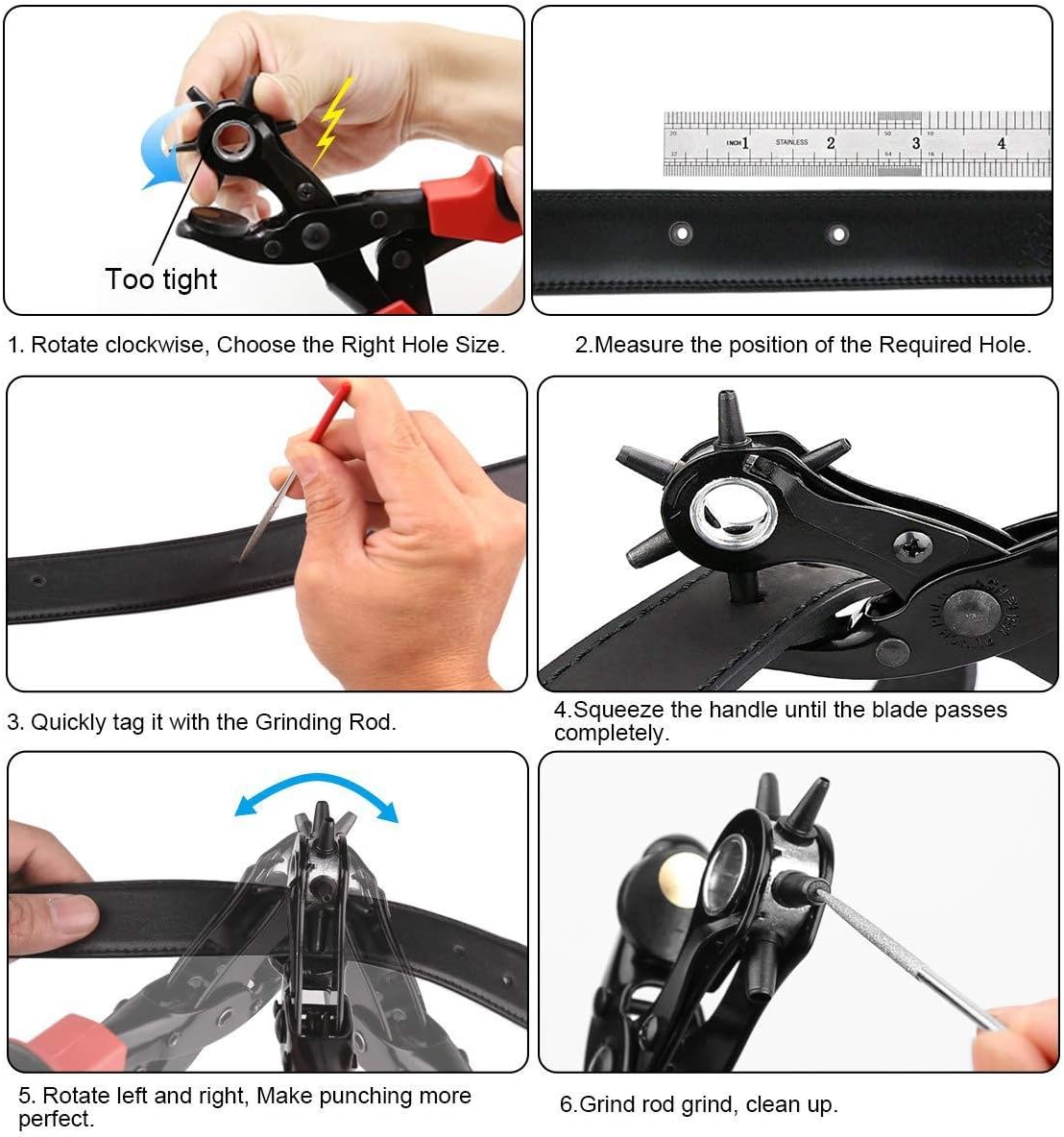 Leather Hole Punch Set, Revolving Punch Plier Kit, Multi Hole Sizes Maker Tool - Image 2