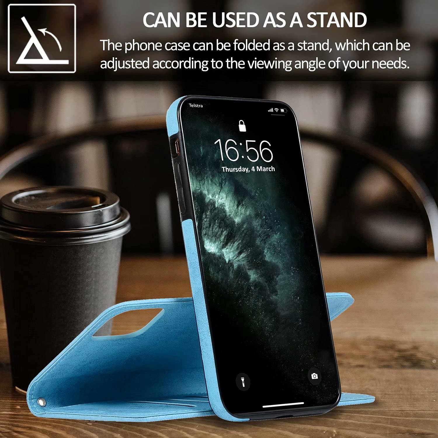 Magnetic Detachable Wallet Case with Card Slot Folio Case - Light Blue - Image 4