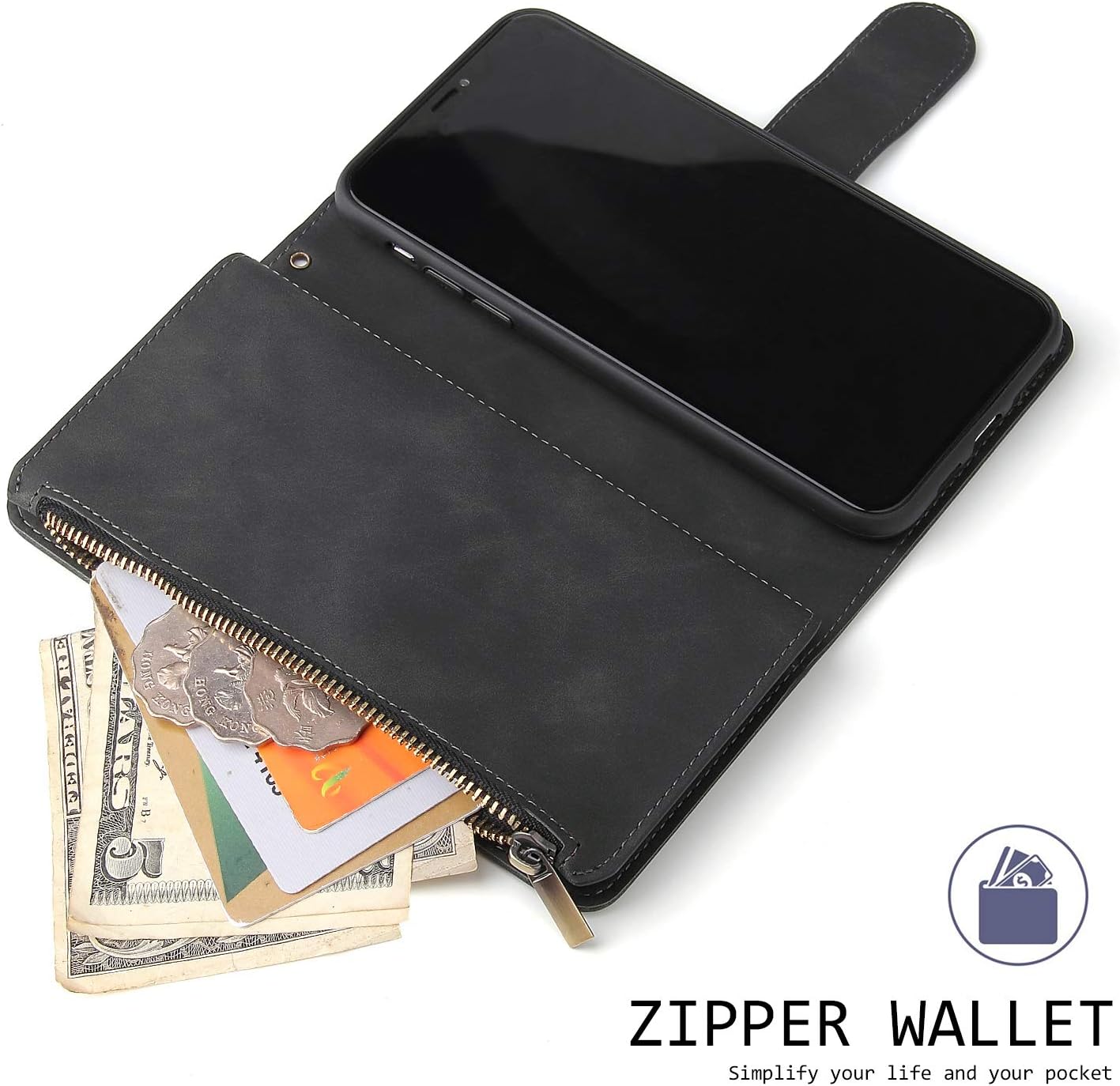 iPhone XR, Premium PU Leather Magnetic Closure Handbag Zipper Pocket Case - Image 4