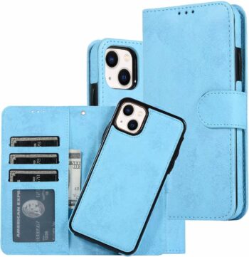 Magnetic Detachable Wallet Case with Card Slot Folio Case - Light Blue