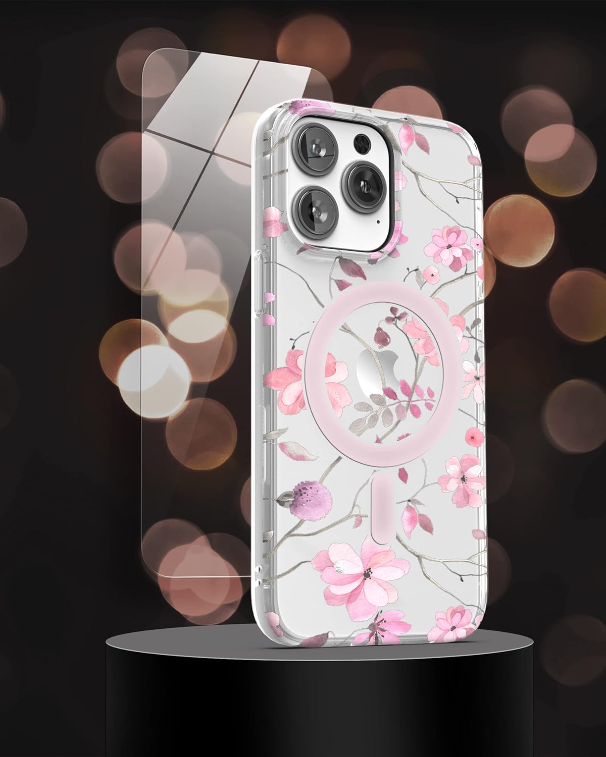 iPhone 14 Pro Max, MagSafe Phone Case with Screen Protector - (Pink Flowers) - Image 3
